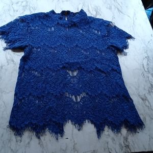 ISNY             Bright Blue Beautiful lace blouse, SIZE S